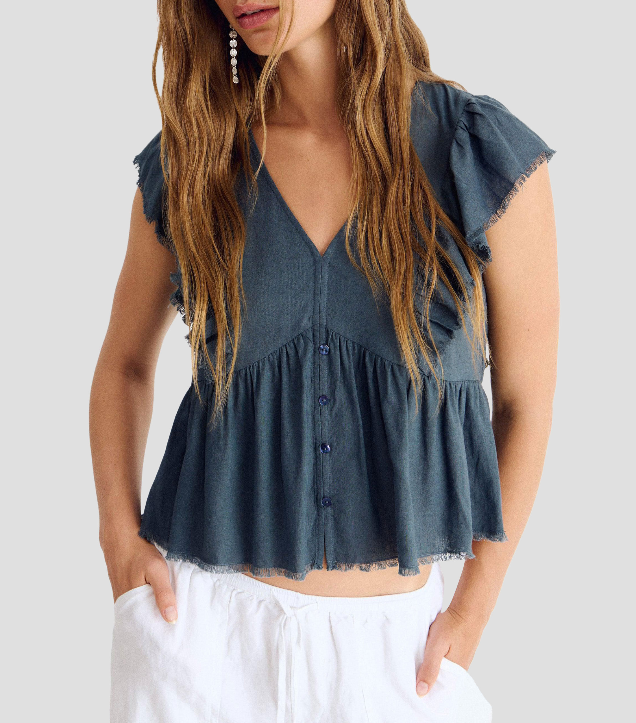 Blusa lisa manga corta Mujer